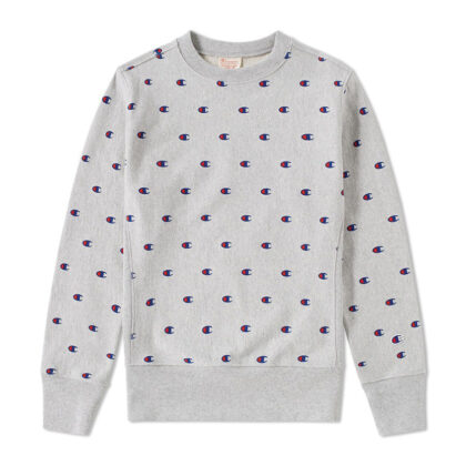 Champion Reverse Weave All Over Embroidered Crew Sweat Grey