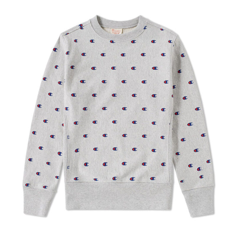 Champion Reverse Weave All Over Embroidered Crew Sweat Grey