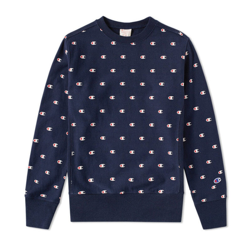 Champion Reverse Weave All Over Embroidered Crew Sweat Navy